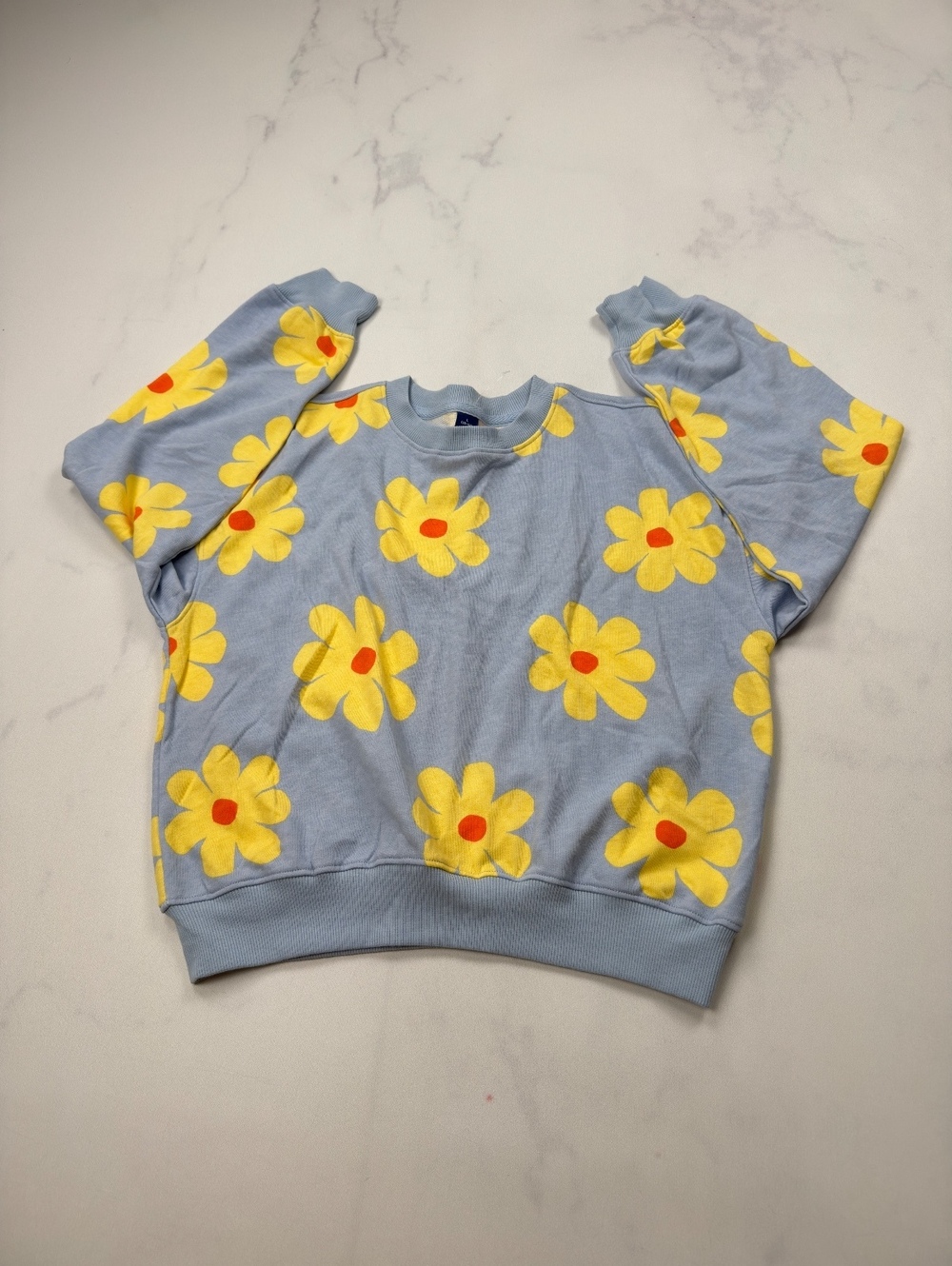 Old Navy Sweatshirt Light Flower Blue 2010s Printed - Girls L